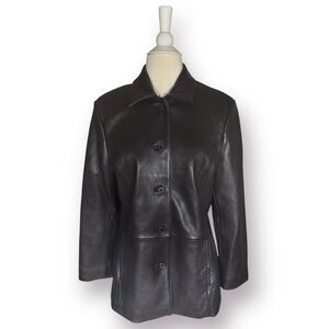 Petite Sophisticate Womens Black Genuine Buttery Soft Leather Blazer Jacket Sz M